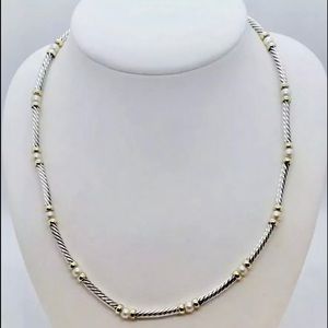 David Yurman Sterling Gold Pearl Cable Necklace